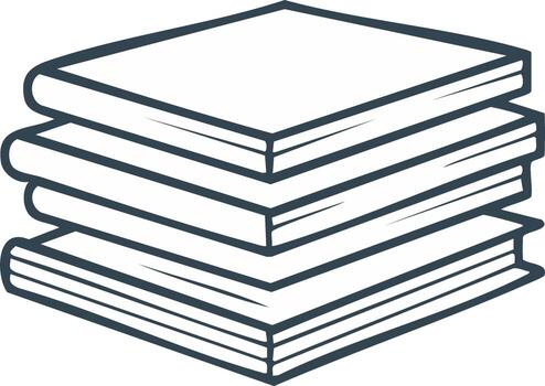 Minimalist line art illustration of a stack of three books, an icon for education, knowledge, and library vector