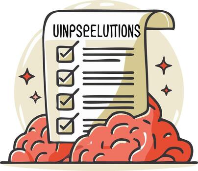 Cartoon brain holding resolutions list with check marks and sparkling elements vector