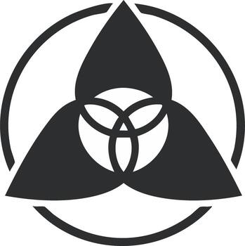 Abstract geometric symbol with three interconnected shapes creating a central knot within a circle vector