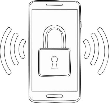 Smartphone with lock icon and signal waves symbolizing mobile security and data protection vector
