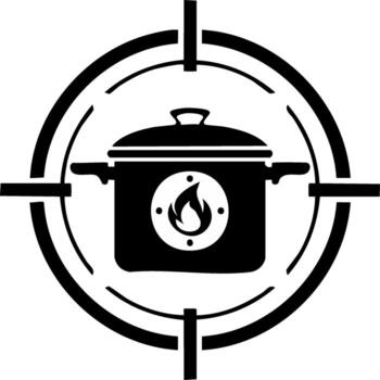 Black cooking pot with flame icon centered in a precise target graphic symbolizing culinary focus vector