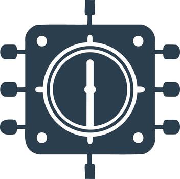 Computer chip with performance gauge, icon for processing speed and system monitoring vector