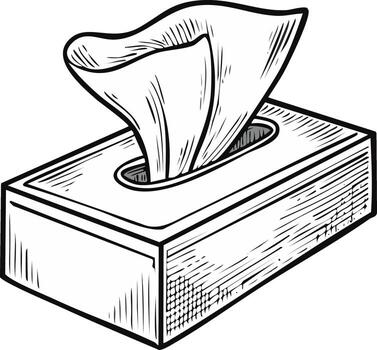 negro y blanco bosquejo de un pañuelo de papel caja con tejidos Listo para utilizar vector