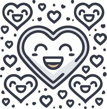 alegre sonriente corazón caracteres en un linda kawaii modelo expresando amor y afecto vector