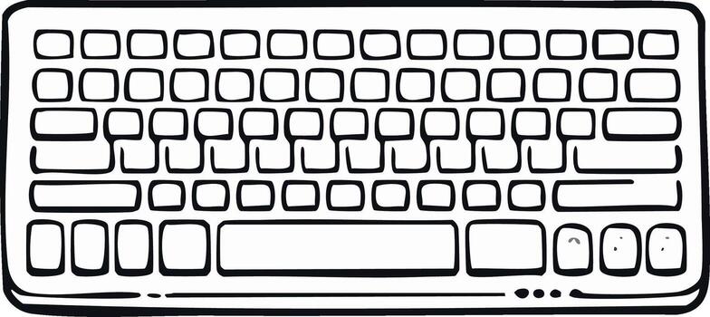 Hand drawn black and white computer keyboard icon simple doodle style for technology and communication vector