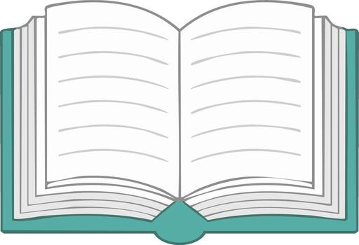 Open turquoise book with blank pages illustration, knowledge and literature concept with empty sheets for writing ideas vector