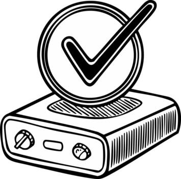 Retro Game Console with Check Mark Badge, Illustration, Play Approved vector