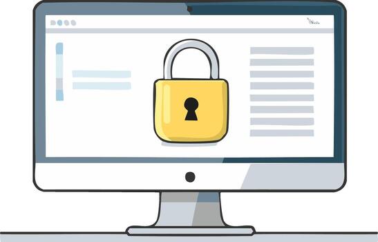 Computer monitor with a lock symbol on screen, data privacy and security concept vector