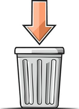 Arrow Pointing Down into Recycle Bin Container for Disposal or Data Downloading vector