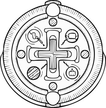 Intricate Cross Symbol Featuring Detailed Geometric Patterns and Small Circular Embellishments vector