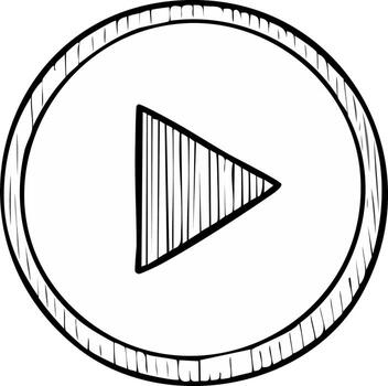 Hand-Drawn Play Button Stylized Arrow within a Circle, Sketchy Media Player Interface Element, Linear Style, Retro Aesthetic vector