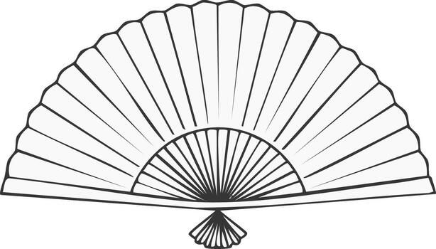 Traditional Open Folding Hand Fan Black and White Line Art Illustration vector