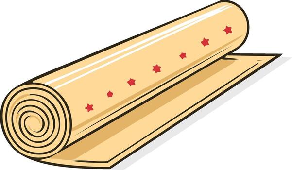 Rolled Up Tan Mat With Red Stars Unfurling With Shadow vector