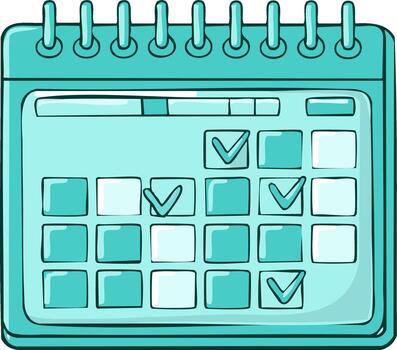 Teal Calendar with Check Marks for Appointments Dates Schedules and Events Organization Management Icon Planner vector