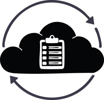 Cloud Computing Data Synchronization with Checklist Clipboard Arrows, Cloud Data Management vector