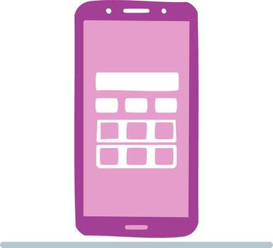 Hand drawn pink smartphone illustration with user interface application screen vector