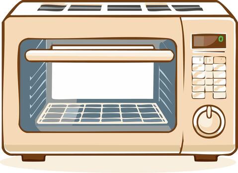 Cartoon style toaster oven with digital display and power button vector