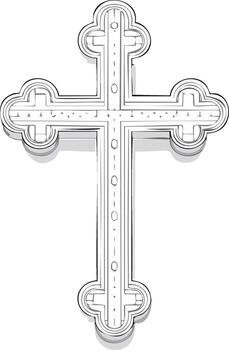 Detailed Sketch of an Ornate Christian Cross with Rounded Edges and Shadow vector