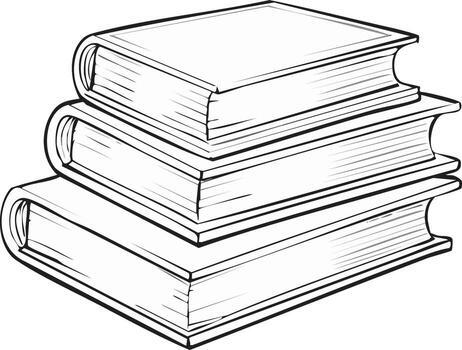 Stack of three hardcover books drawn in black outline style on a white background vector