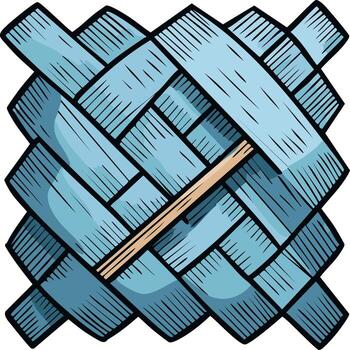 Intricate Woven Texture of Blue Interlaced Bands with a Single Tan Splint in a Hand Drawn Style vector