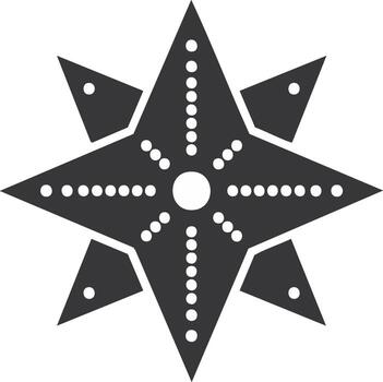 Geometric eight-pointed star icon. Symmetrical black compass rose or starburst symbol with dotted pattern vector