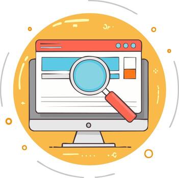 en línea buscar y digital datos análisis concepto con un aumentador vaso terminado un computadora monitor y web navegador pantalla vector