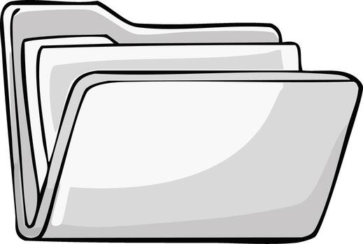 Simple grayscale cartoon illustration of an open file folder with documents vector