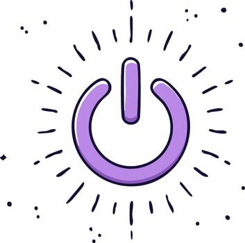 Hand Drawn Power Button Icon with Rays and Dots Emitting Energy, Illustration of Simple Sign for On Off Switch vector