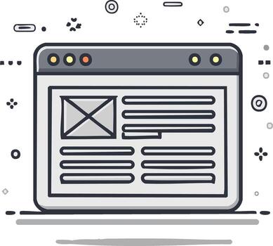 Outline Style Browser Window Template Mockup for Web Design and Development vector