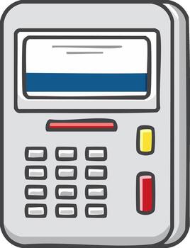 dibujos animados pago terminal dispositivo con monitor pantalla y numérico teclado para actas vector