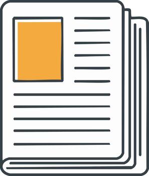 Stylized graphic of stacked paper pages displaying content a featured image block and multiple lines of text vector