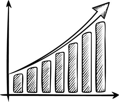 Graph showing business growth or increase, sketched, rising up with arrow vector