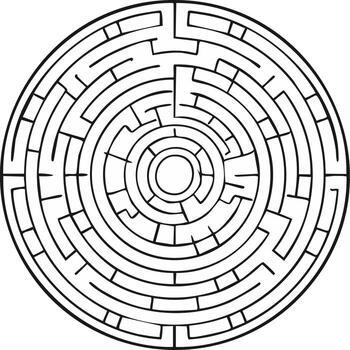 Circular maze in black and white with concentric paths vector