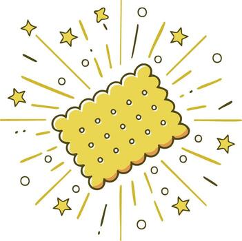 Cartoon illustration of a delicious cracker biscuit with a sparkling starburst effect vector