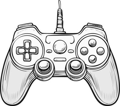 Monochrome game controller sketch drawing for gaming entertainment and interactive leisure play vector