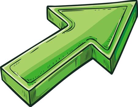 mano dibujado 3d verde flecha símbolo señalando arriba representando crecimiento y Progreso vector