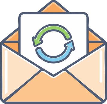 Open mail envelope with green and blue refresh arrows representing data update synchronization vector