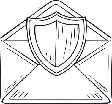 Hand Drawn Shield on an Open Envelope for Email Security and Data Protection Concept vector