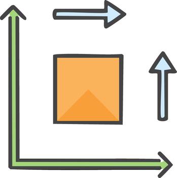 Abstract illustration of arrows pointing in different directions with a square vector