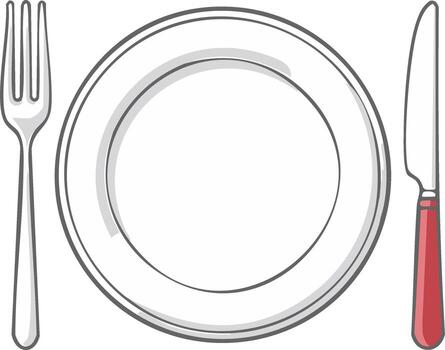 Clean plate with fork and knife set up for a meal vector