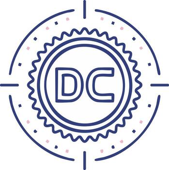 DC initials symbol in circle with dashed border design vector