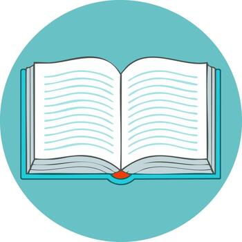 Illustrated open book icon with text pages for education learning and reading concepts vector