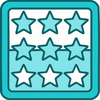 Nine Star Icon in Teal Outline Within a Rectangular Frame vector