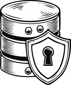 illustration of a database server with security shield icon symbolizing data protection vector