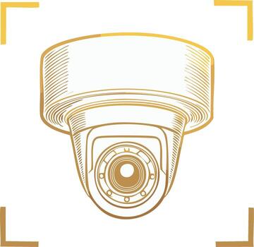 Modern security camera in a golden outline design with target framing corners vector