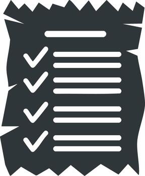 Dark gray crumpled paper document icon with check marks indicating completed tasks and project progress vector