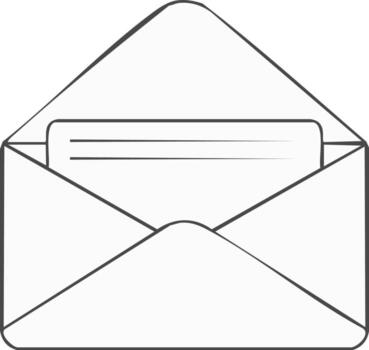 Line art open envelope with paper card inside representing mail communication messages vector