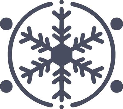 estilizado copo de nieve icono con rodeando círculos y puntos representando frío clima o escarcha vector