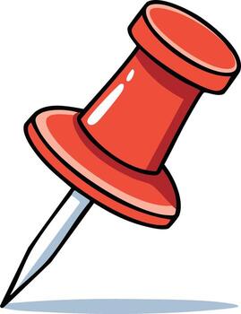 Bright Red Push Pin Icon Sharp Tack Illustration for Notice Board and Maps Cartoon Style Close Up vector