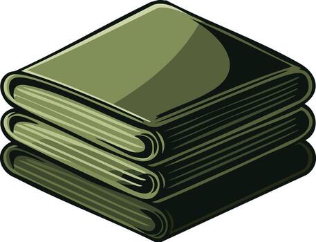 Neatly Folded Green Fabric Stack with Shading Effects Isometric Perspective Rendered with Graphics, and Cartoon Details vector